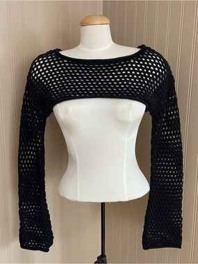 Garage Long Sleeve 100% Cotton Crochet Crop Top Women’s XS